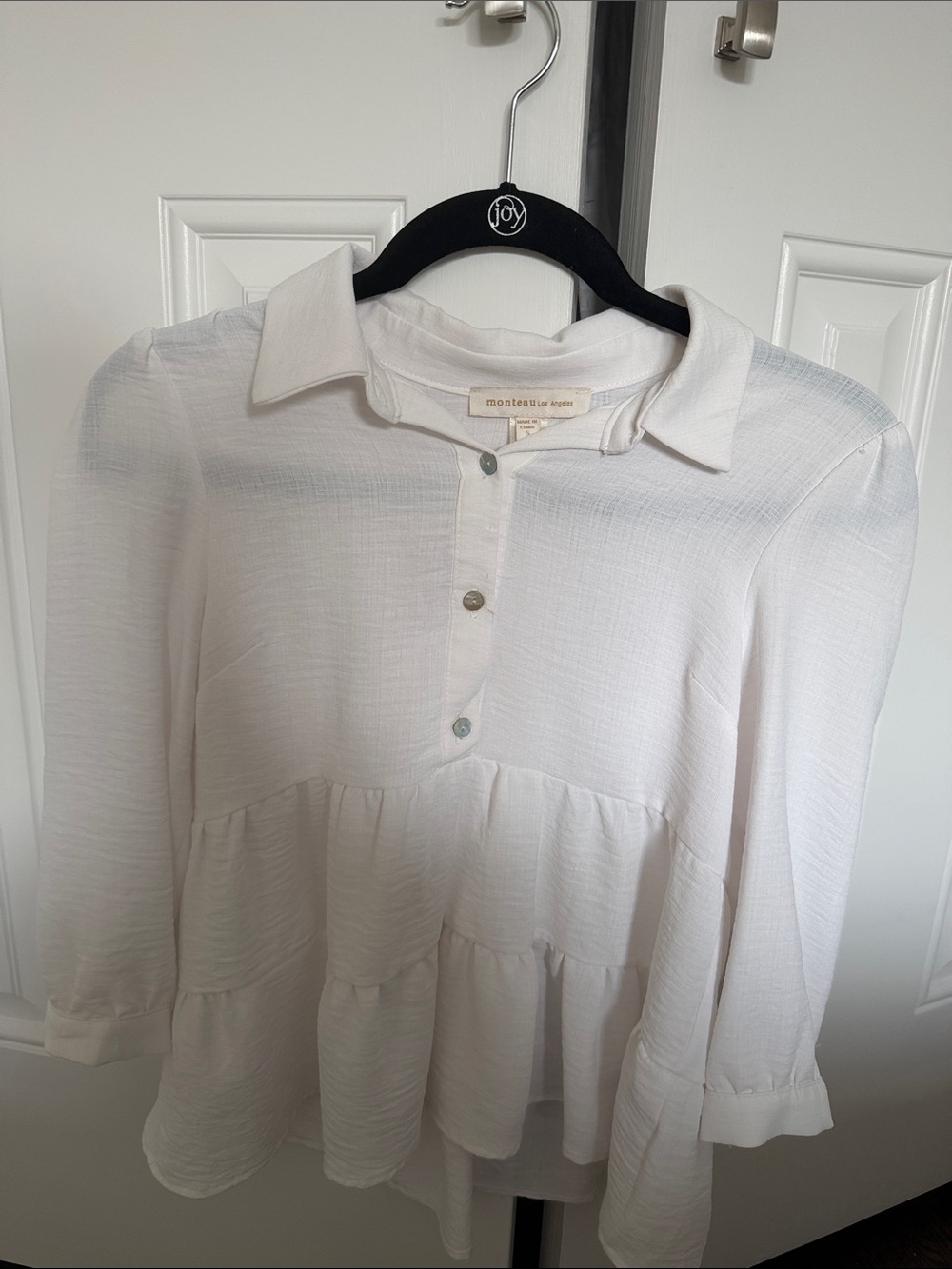 Montauk White Textured Polo-Style Peplum Blouse